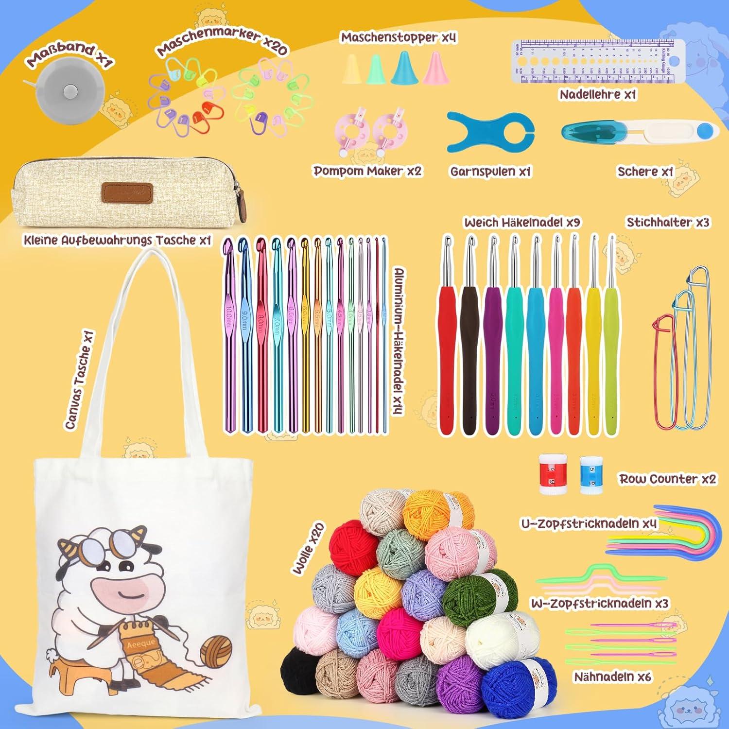Häkelset 83-teilig Tasche Häkelnadel Acryl Wolle Zubehör Hobbyset