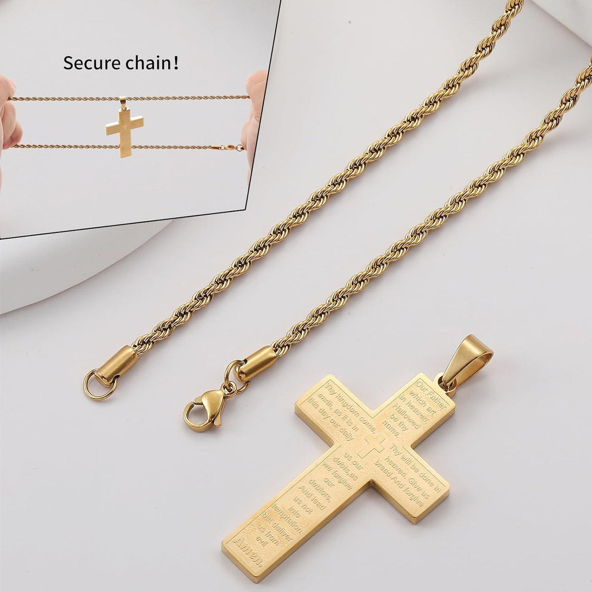 Kreuzkette Herren Silber Gold Schwarz Bibel Kreuz Anhänger 50-70cm