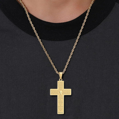 Inspirierende Bibelverse Kreuzkette Herren Edelstahl Gold Schwarz