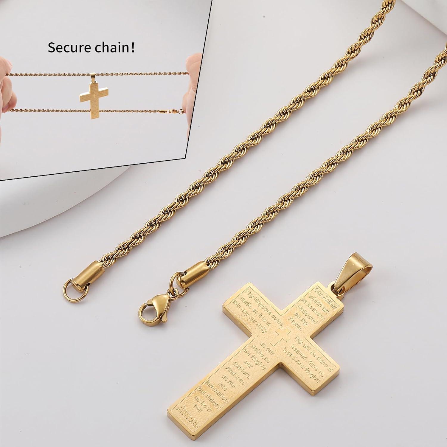 Kreuz Kette Herren Silber Gold Bibel Verse Anhänger 50-70cm
