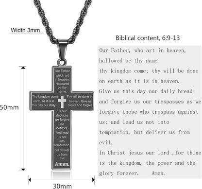 Kreuz Kette Herren Silber Gold Schwarz Bibel Vers