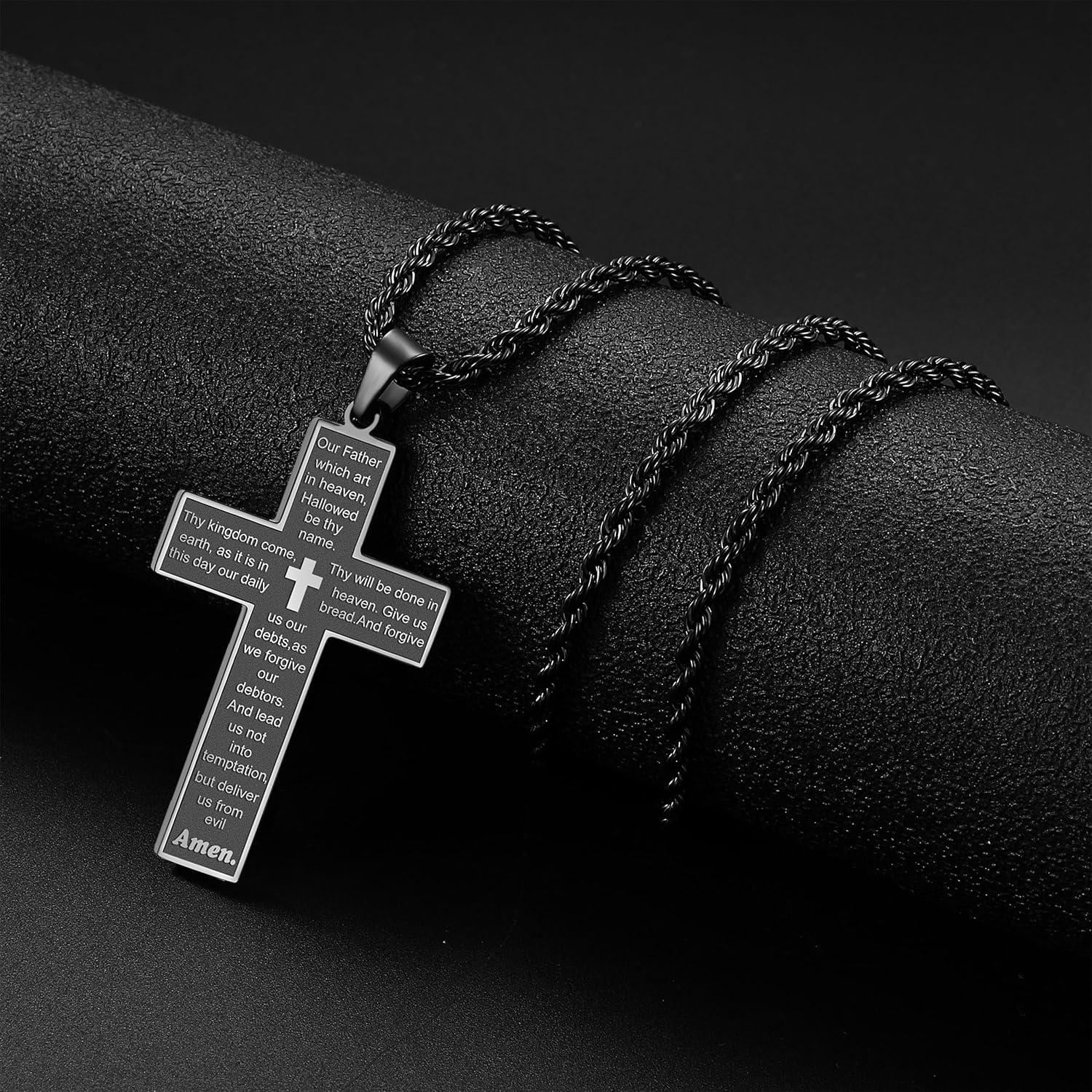 Herren Kreuz Kette Silber Gold Schwarz Bibel Verse Anhänger 70cm
