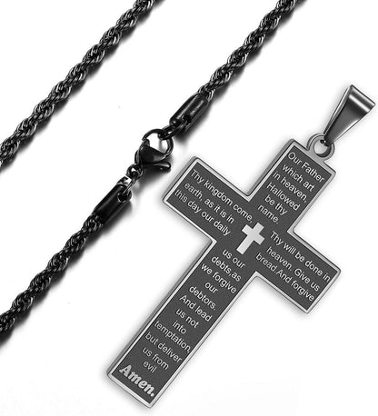 Kreuz Kette Herren Silber Gold Schwarz Bibel Verse Anhänger Halskette