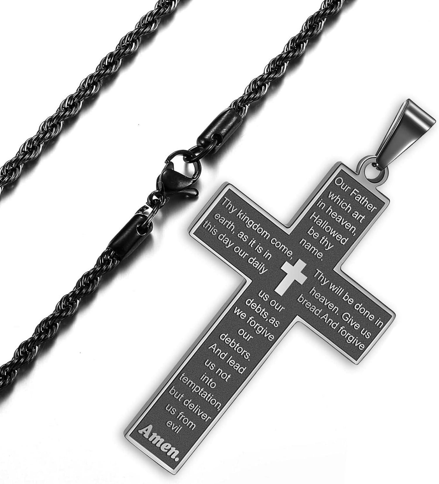 Kreuz Kette Herren Silber Gold Schwarz mit Bibel Verse Anhänger