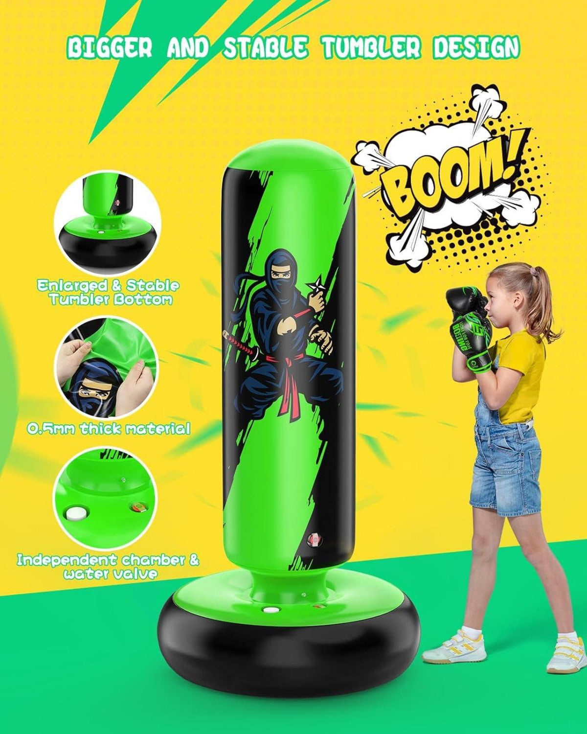 Aufblasbarer Boxsack für Kinder Karate Taekwondo MMA Green