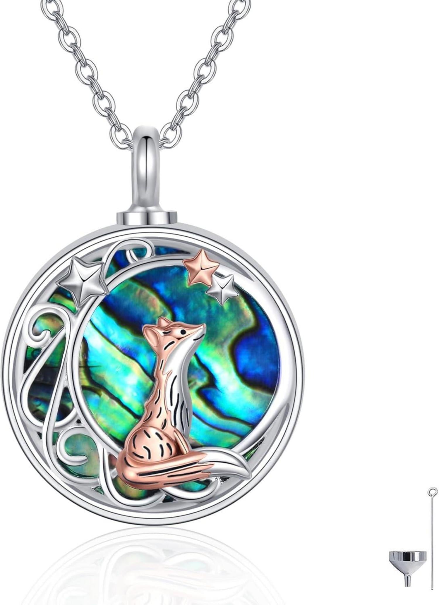 Fuchs Mond Anhänger Halskette Sterling Silber Tier Schmuck