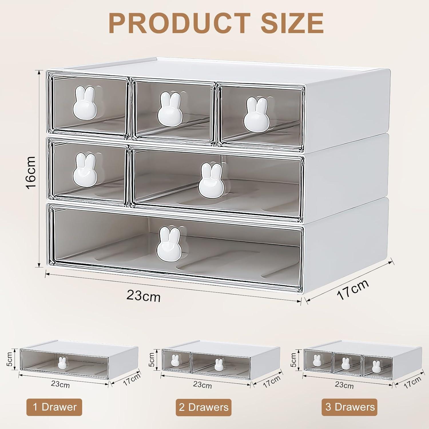 Schubladenbox Organizer Stapelbar Makeup Schmuck Büro Weiß 3er