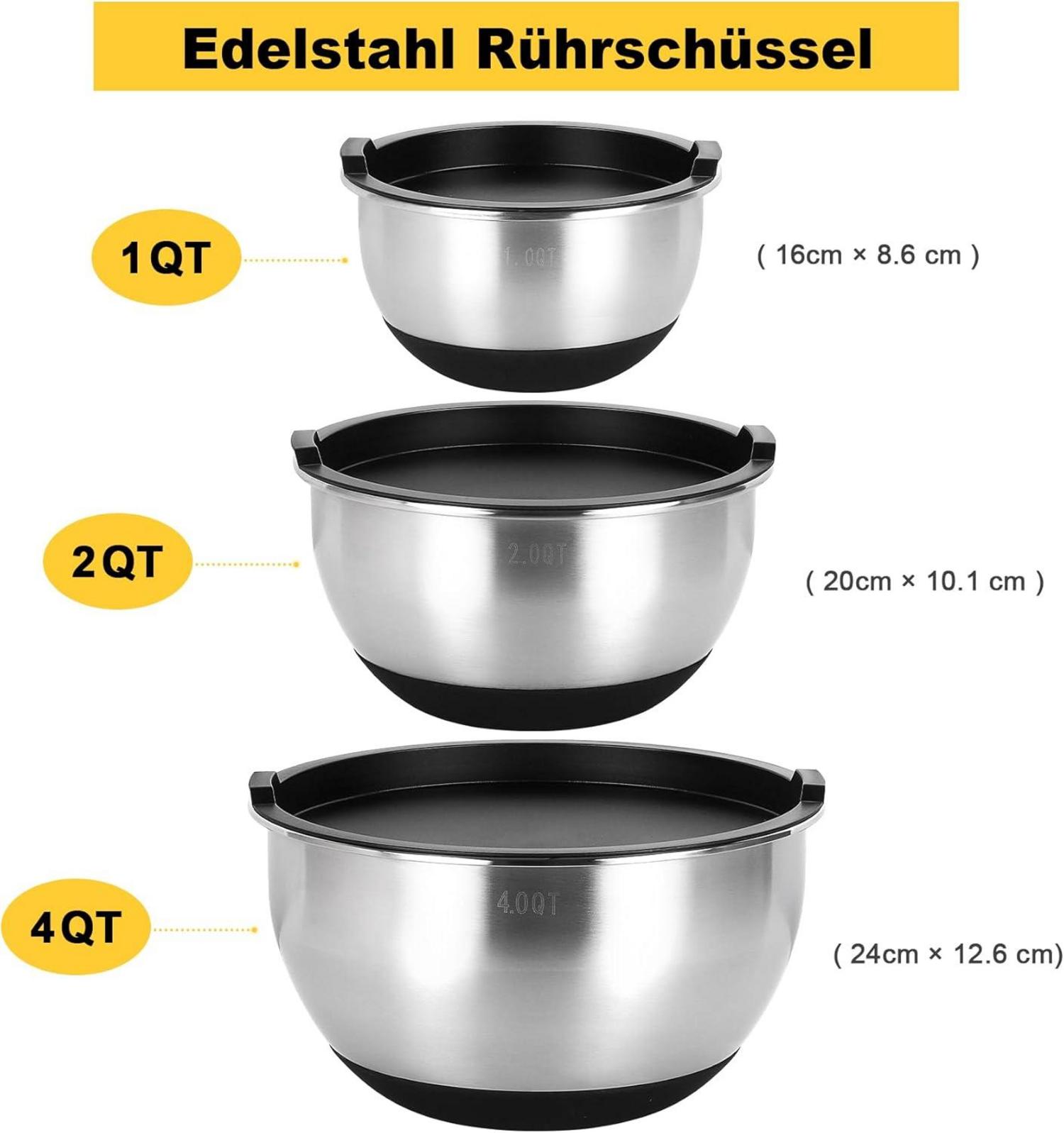 Edelstahl Rührschüssel Set luftdicht stapelbar rutschfest 4