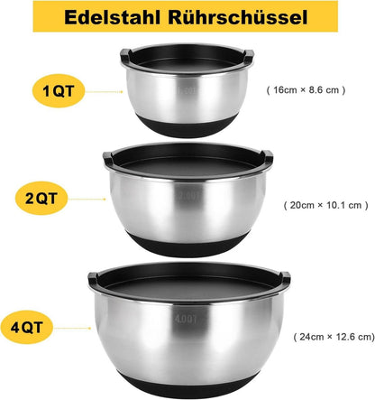 Edelstahl Rührschüssel Set luftdicht stapelbar rutschfest 4