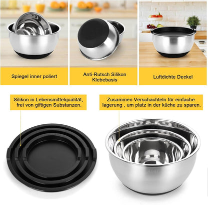 Edelstahl Rührschüssel Set mit luftdichten
