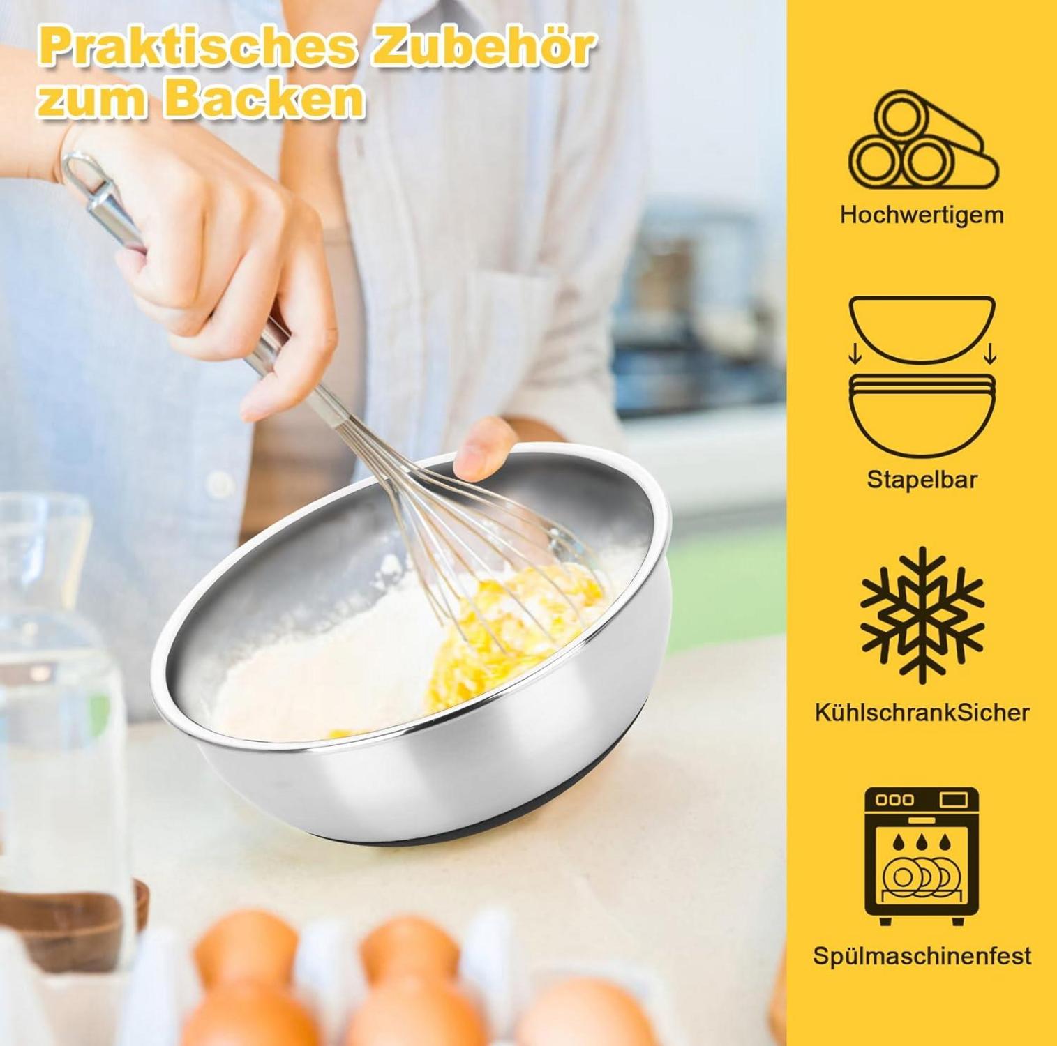 Bastwe Rührschüssel Set Edelstahl Salatschüssel luftdichten Deckel 3er QT 4 2 1