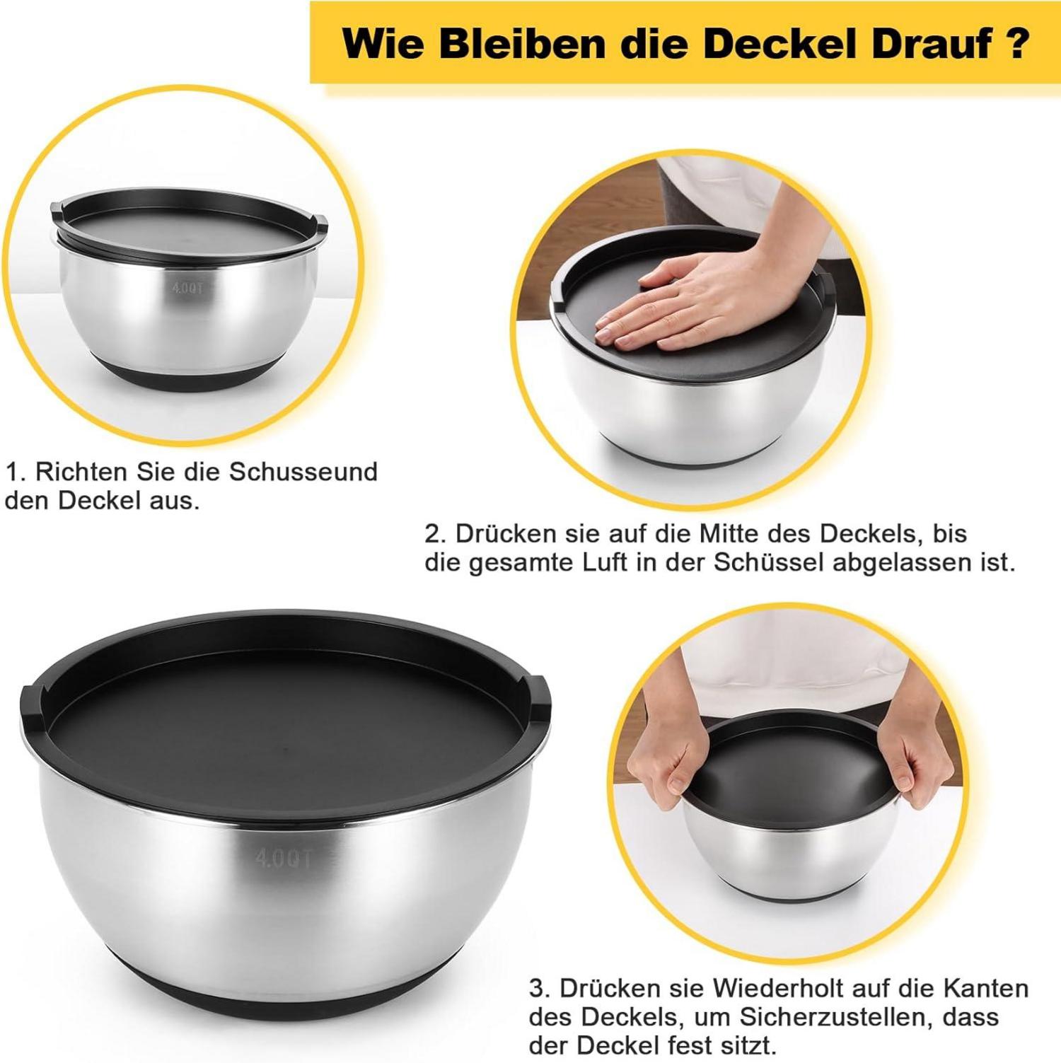 Rührschüssel Edelstahl Set luftdichten Deckel Stapelbar Rutschfesten