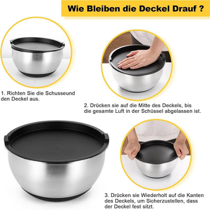 Rührschüssel Edelstahl Set luftdichten Deckel Stapelbar Rutschfesten