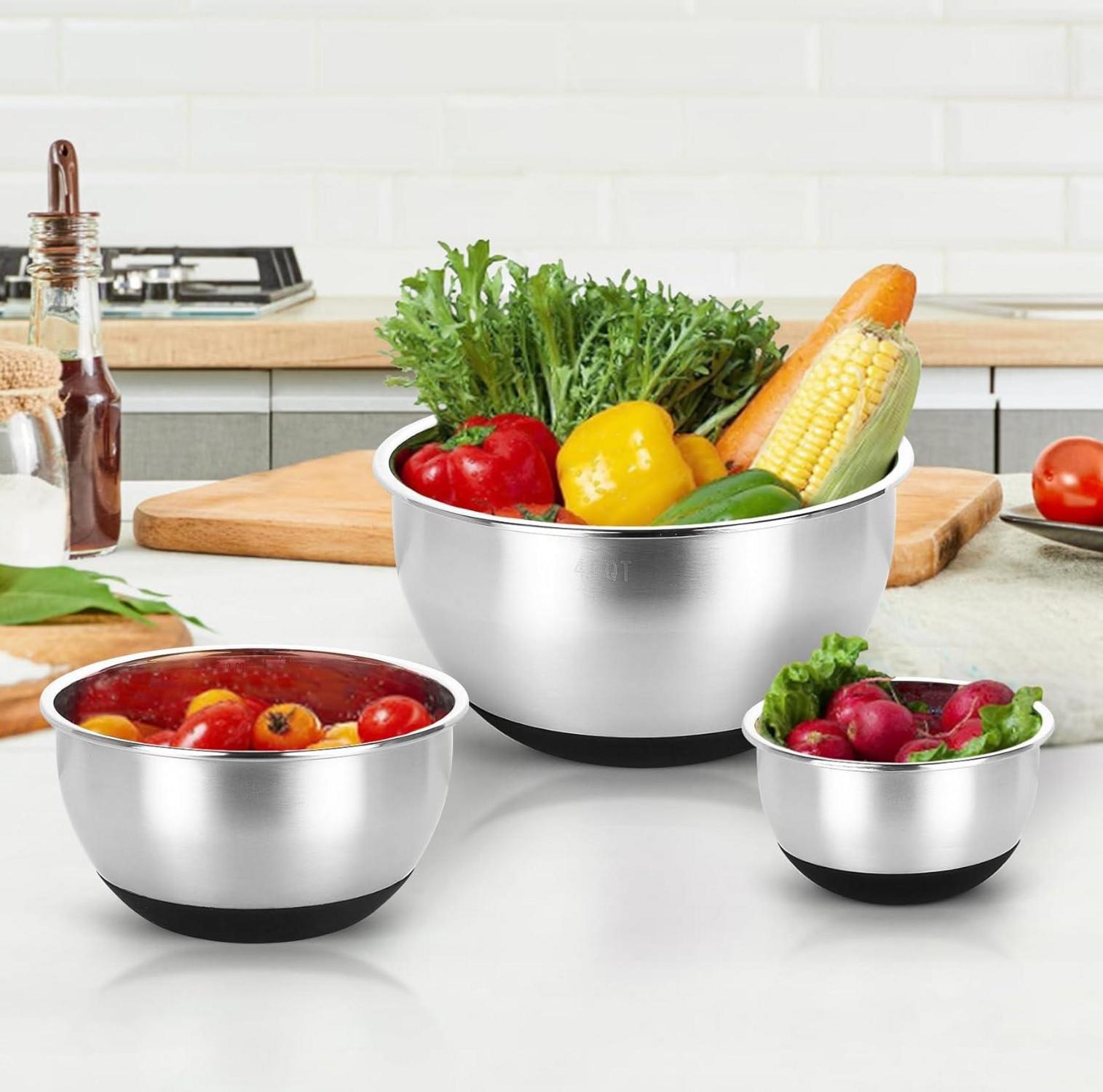 Edelstahl Rührschüssel Set 3er Stapelbar Salatschüssel 4 2 1 QT