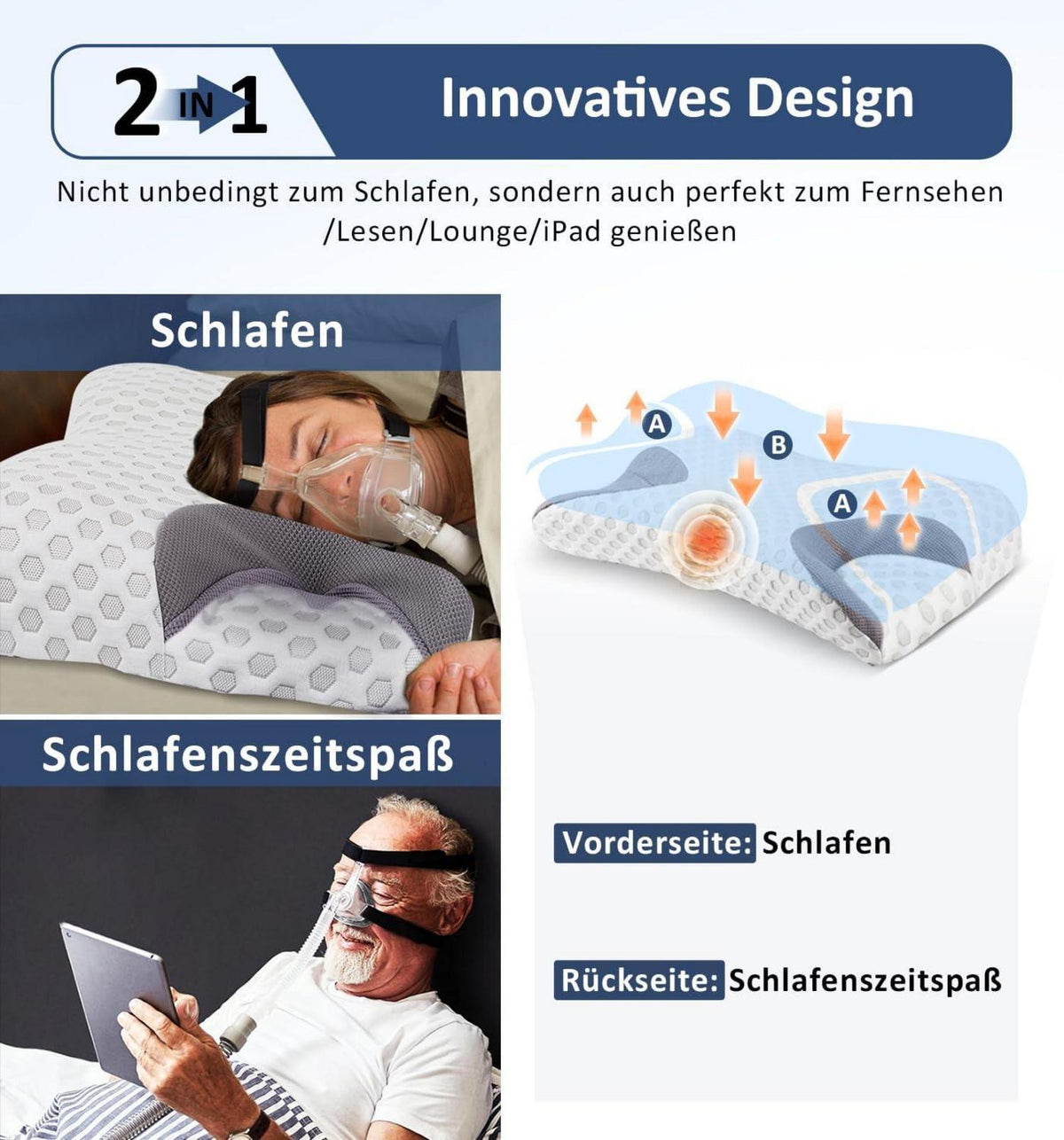 Hydomi CPAP-Kissen für Seitenschläfer - Memory Foam - Nackenstützkissen - 02-Standard