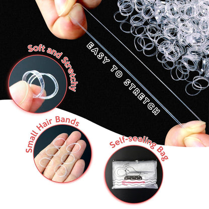 Transparente Mini Haargummis Set 1000 Stück mit Cutter Entferner & Flechthilfe