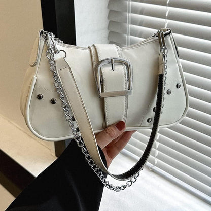 Umhängetasche Damen Klein Hobo Vintage Y2k Schultertasche A-weiß in Lederoptik