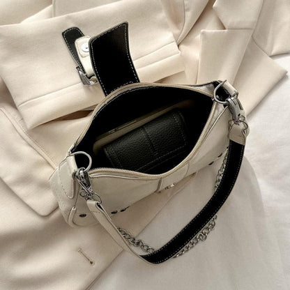 Umhängetasche Damen Klein Hobo Vintage Y2k Schultertasche A-weiß in Lederoptik