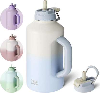 Isolierte Wasserflasche mit Strohhalm und doppeltem Deckel 1,8