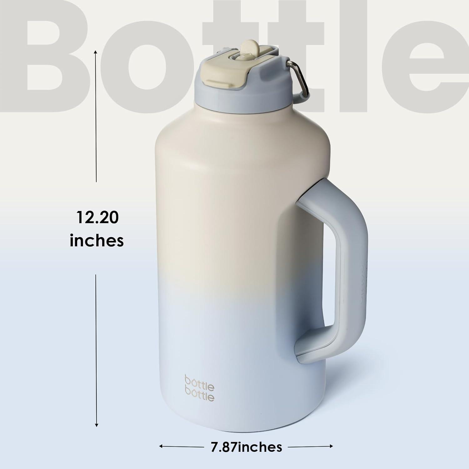Isolierte Wasserflasche mit Strohhalm 1,8 l Sport-Edelstahl Grau Blau