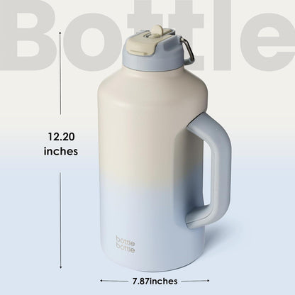 Isolierte Wasserflasche mit Strohhalm 1,8 l Sport-Edelstahl Grau Blau