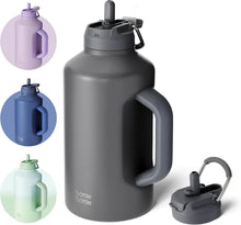 Isolierte Wasserflasche mit Strohhalm und doppeltem Deckel für Sport