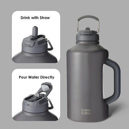 Isolierte Sport-Wasserflasche 1,8l mit Strohhalm & doppeltem