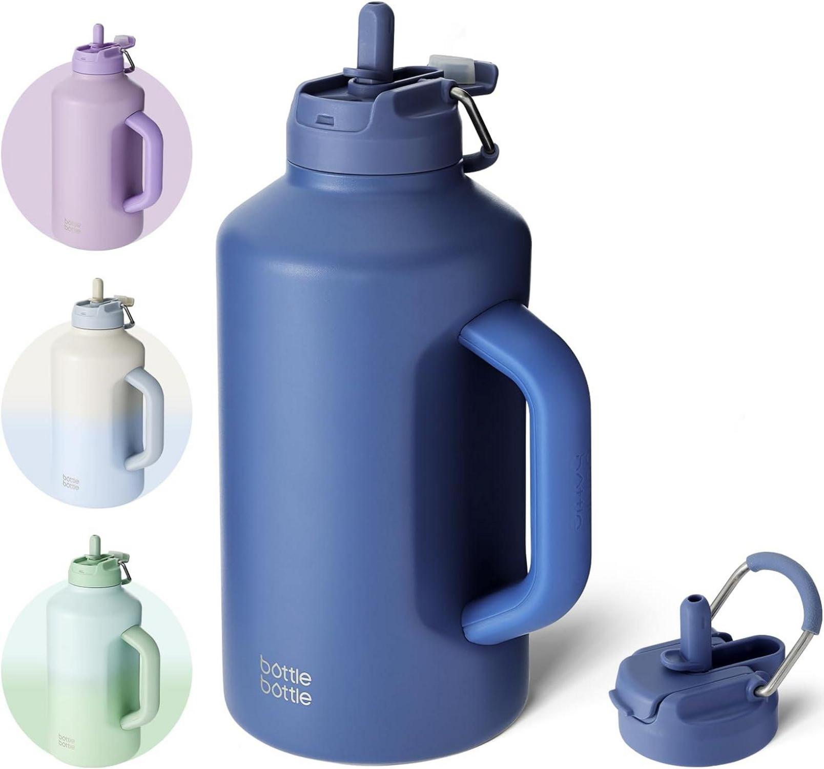 Isolierte Edelstahl-Wasserflasche mit Strohhalm und Griff