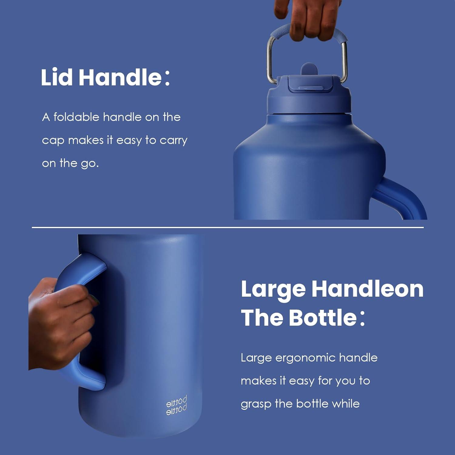 Isolierte Edelstahl-Wasserflasche mit Strohhalm und Griff