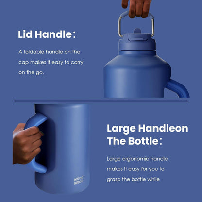 Isolierte Edelstahl-Wasserflasche mit Strohhalm und Griff