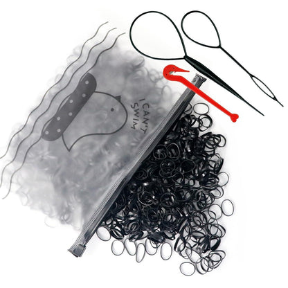 1000 Stück Mini Haargummis Schwarz +Entferner & Flechthilfe