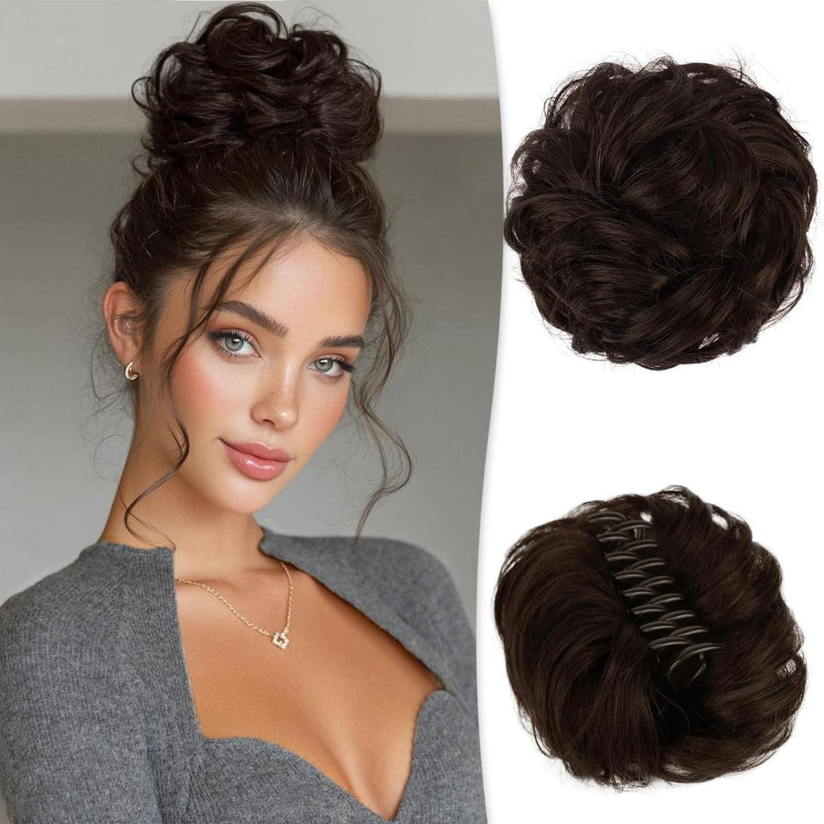 Echthaar Dutt mit Klammer – Dunkelbraun mit Kakaoblond