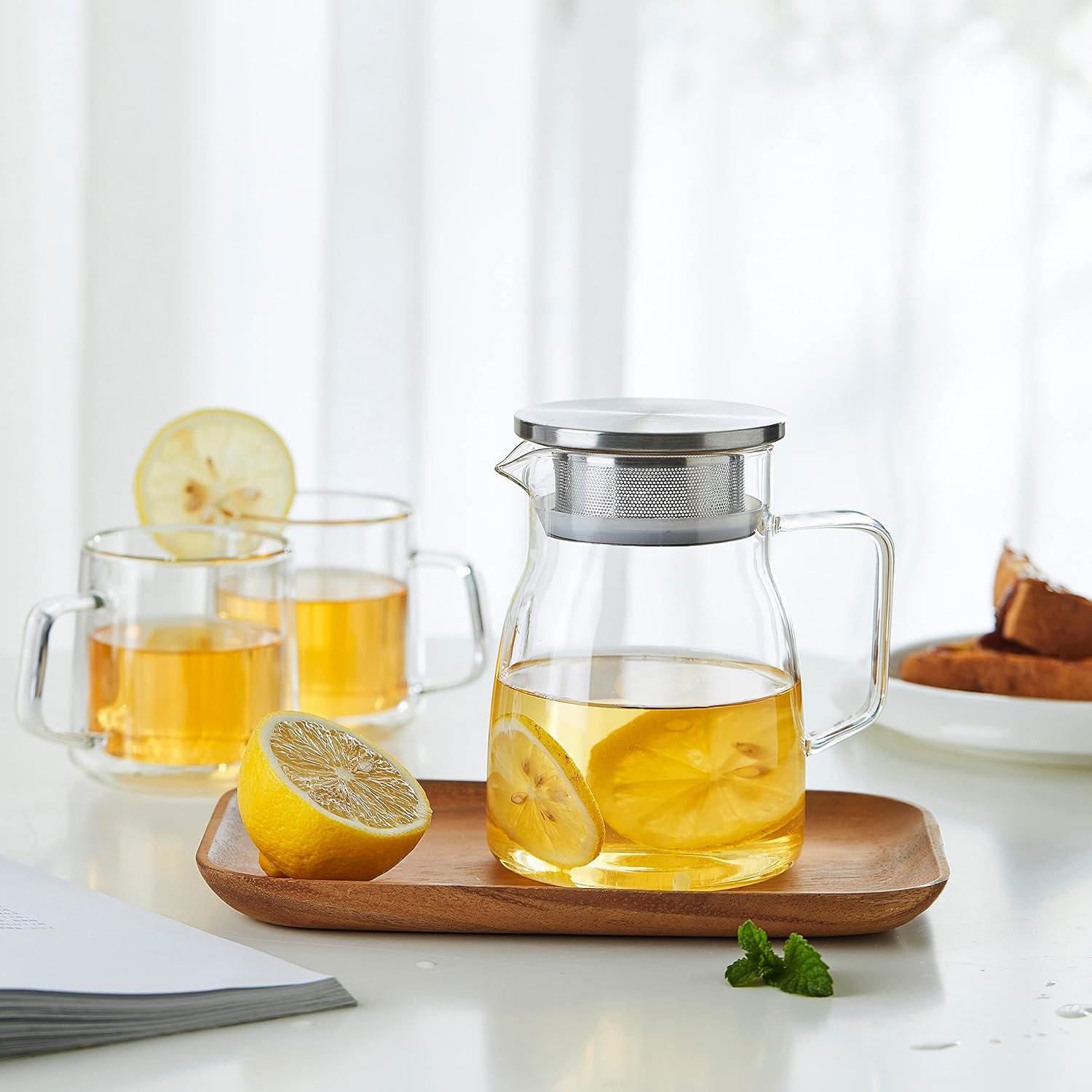Glas-Teekanne mit Sieb 800ml/27oz, Edelstahlsieb, Herdsicher, blühender und loser Blatttee