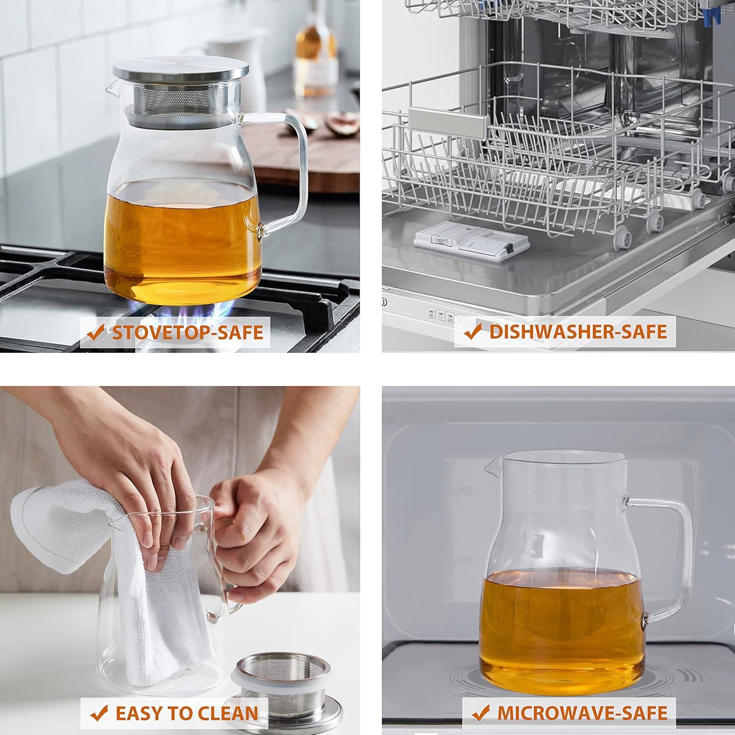 Glas-Teekanne 800ml Edelstahlsieb Herdsicher Blütentee-Losblatttee
