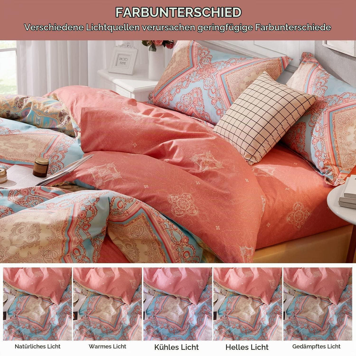 Rosa Bohemian Bettwäsche Set 200x220 cm - 3tlg. Boho Bettwäsche