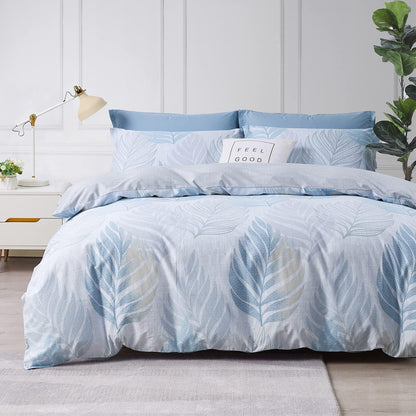 Bettwäsche-Set 200x200 cm Baumwolle Blau Blätter Optik