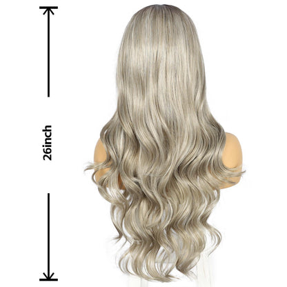 Graue Körperwelle Lace Front Perücke Synthetisch 26 Zoll