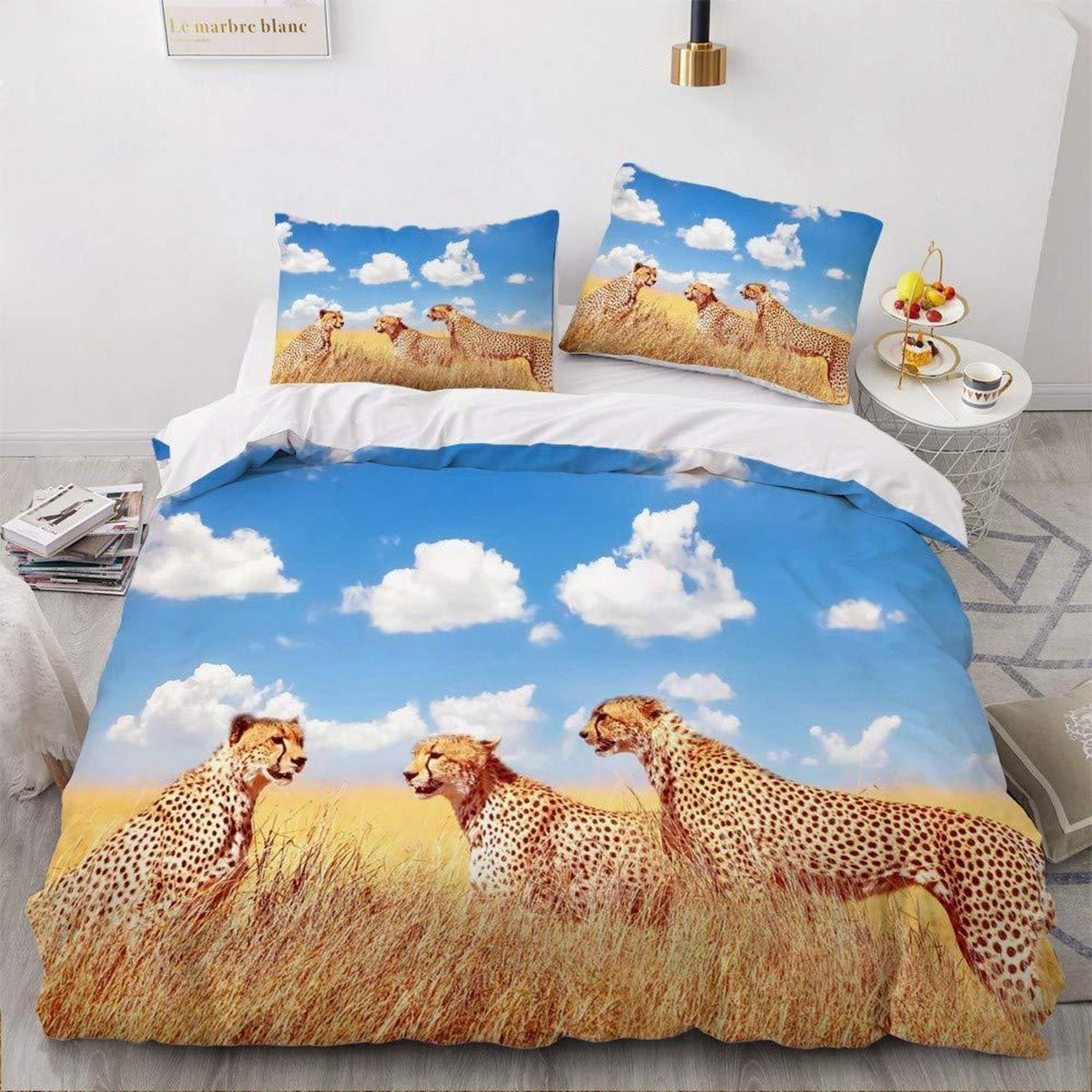 3D Leopard Bettwäsche Set 135x200 - Gold Blau Mikrofaser
