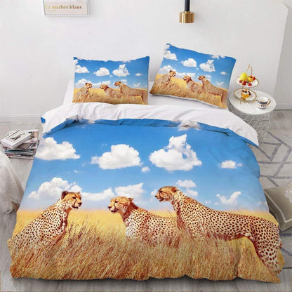 3D Leopard Bettwäsche Set 135x200 - Gold Blau Mikrofaser