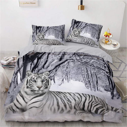Tiger Bettwäsche 135x200 - 4teilig, Weiß, 3D Tiermotiv