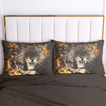 Leoparden Bettwäsche 135x200 - 4teilig, Grau Orange, Flauschig