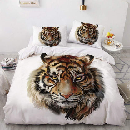 Tiger Bettwäsche 135x200 - 4teilig, Braun Weiß, 3D Mikrofaser