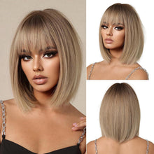 Ombre Blonde Bob Perücke mit Pony Synthetisches Haar Cosplay