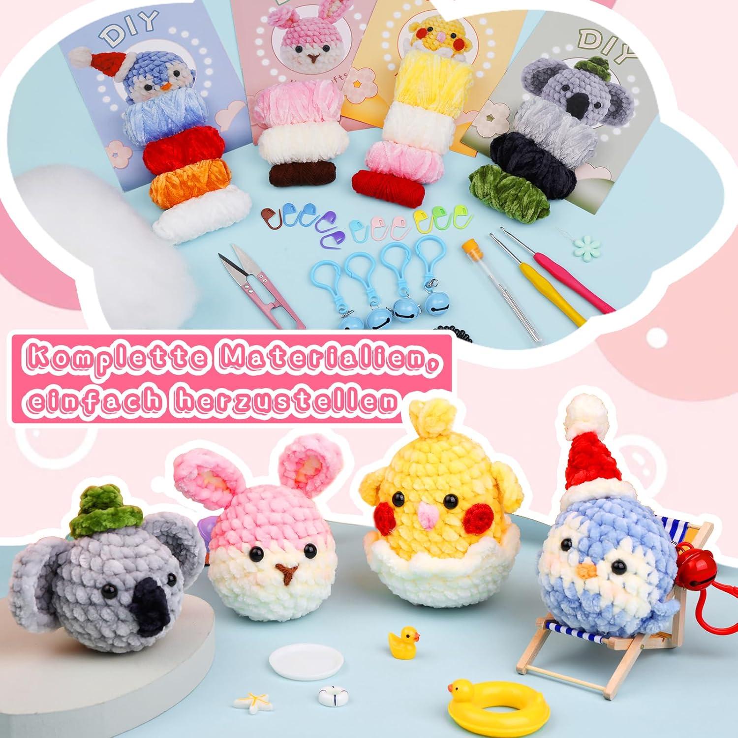Häkelset Tiere Anfänger DIY Kit Kaninchen Koala Pinguin Küken