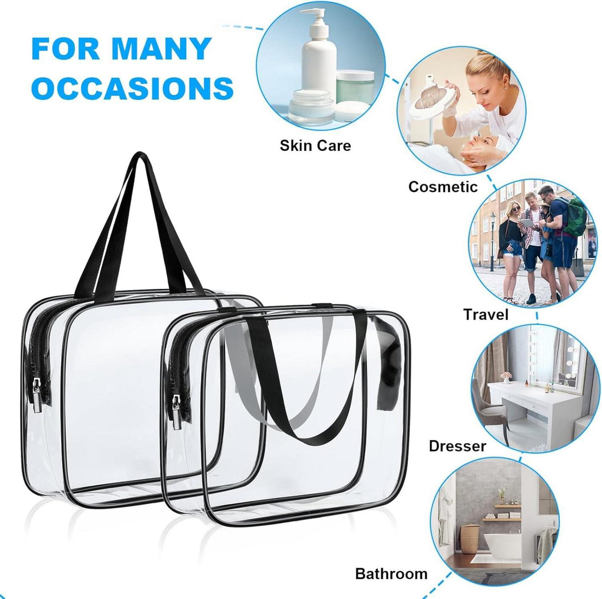 Aucuu Kulturtasche Transparent 2 Stück Kosmetiktasche Wasserfest TSA-Zugelassen