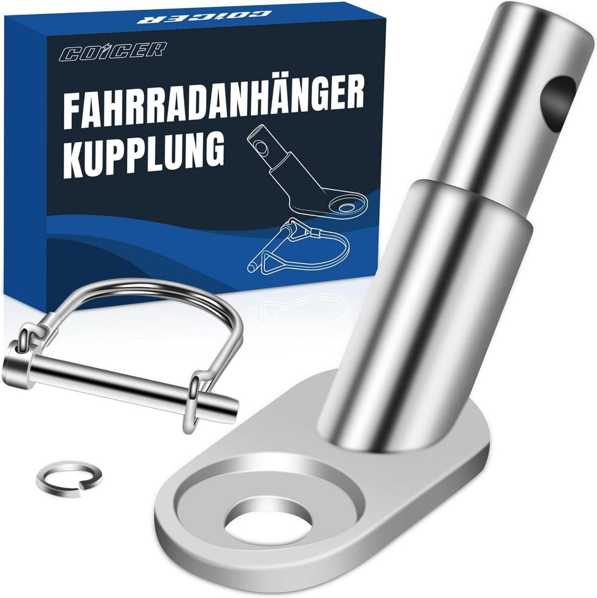 Coicer Fahrradanhänger Kupplung mit Sicherungsstift silber