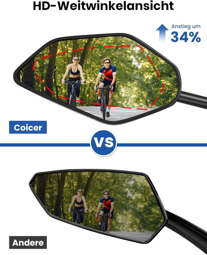Coicer Fahrradspiegel extra große Spiegelfläche schlagfestes Echtglas für Lenker e-bike Mirror Accessories