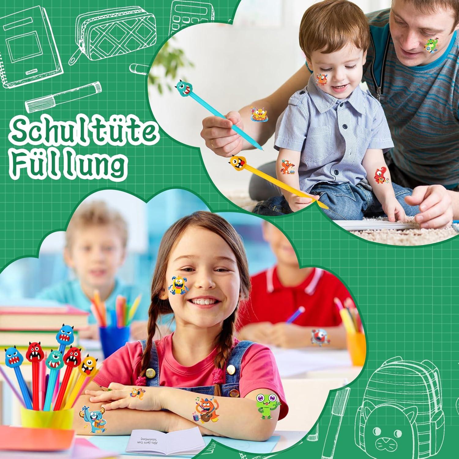 Monster Party Geschenke Notizbuch Stifte Tattoo Kindergeburtstag Set