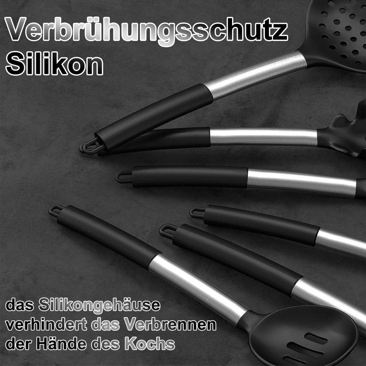 26-teiliges Silikon Kochutensilien Set mit Edelstahlgriff, Antihaft