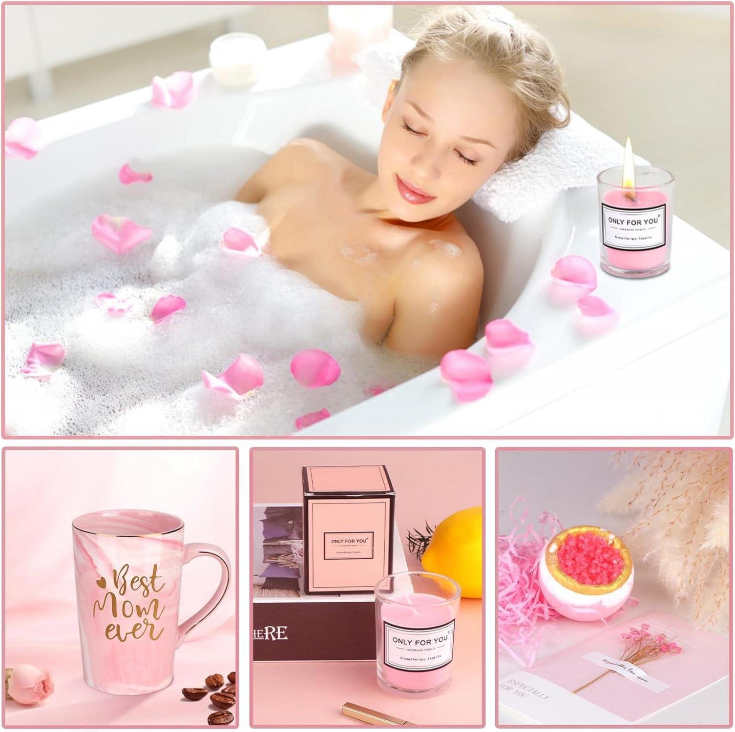 Geschenkset für Mama: Rosa Keramik Tasse mit Aufdruck & Duftkerze